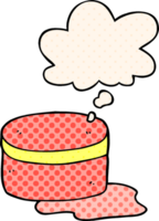 cartoon beauty lotion tub with thought bubble in comic book style png