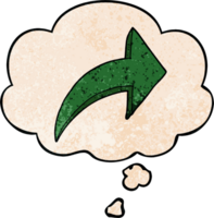 cartoon pointing arrow with thought bubble in grunge texture style png