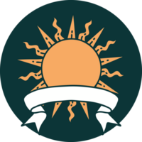 tattoo style icon with banner of a sun png