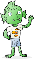 cartoon waving fish boy png