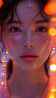 AI generated Vivid Asian Fashion High-Fashion Model in Fluorescent Style photo