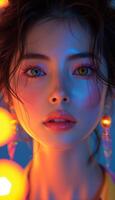 AI generated Vivid Asian Fashion High-Fashion Model in Fluorescent Style photo