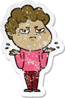 distressed sticker of a cartoon angry man png