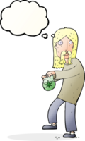 dessin animé hippie homme avec sac de mauvaises herbes avec bulle de pensée png