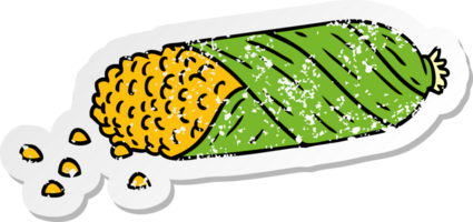 hand drawn distressed sticker cartoon doodle of fresh corn on the cob png