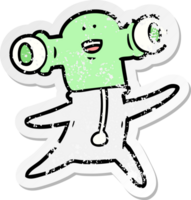 distressed sticker of a friendly cartoon alien png