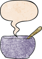 cartoon soup bowl with speech bubble in retro texture style png