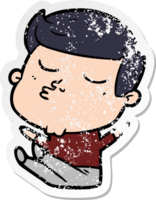 distressed sticker of a cartoon model guy pouting png