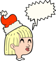 mão desenhado discurso bolha desenho animado menina vestindo Natal chapéu png