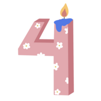 Geburtstag Jahrestag Nummer 4 Kerze Kuchen Element png