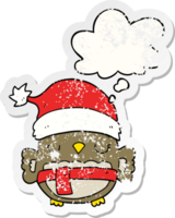 cute christmas owl with thought bubble as a distressed worn sticker png