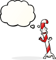 cartoon dancing christmas candy cane with thought bubble png