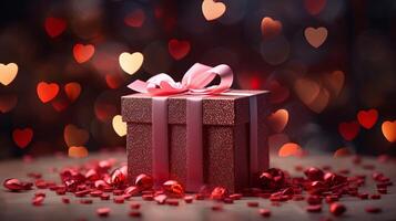 AI generated Realistic Valentine Give Box With Love Decoration photo