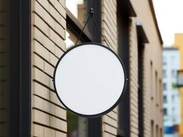 AI generated Realistic Round Sign Mockup With Blank Screen photo