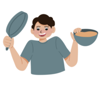 Man cooking pancakes with pan illustration png