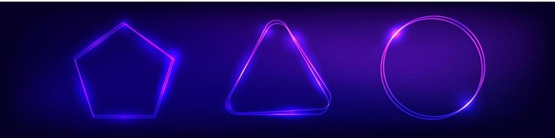 Set of neon double frames with shining effects vector