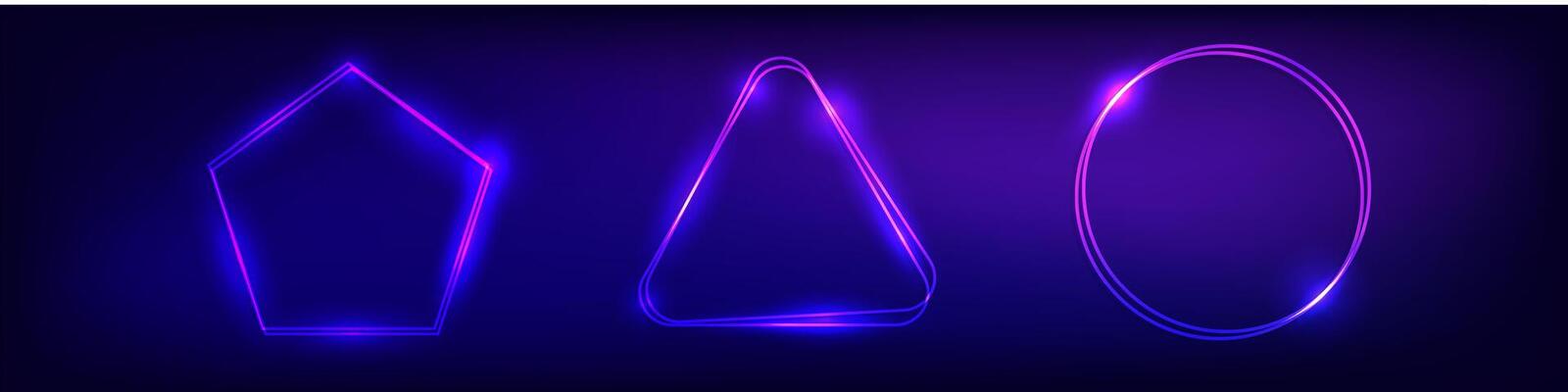 Set of neon double frames with shining effects