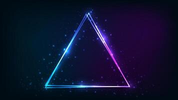 Neon double triangular frame with shining effects vector