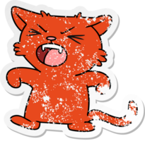 hand drawn distressed sticker cartoon doodle of a screeching cat png