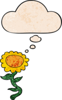 cartoon sunflower with thought bubble in grunge texture style png