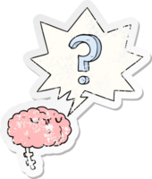 cartoon curious brain with speech bubble distressed distressed old sticker png