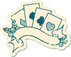 image emblématique de style tatouage d'autocollant en détresse de cartes et bannière avec des fleurs png