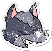 distressed sticker of a cartoon wolf face png