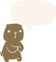 dessin animé inquiet ours avec discours bulle dans rétro style png