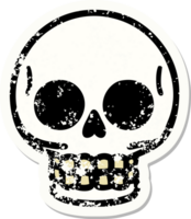 Distressed Sticker Tattoo im traditionellen Stil eines Totenkopfes png