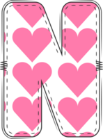 Pink Heart Alphabet, Valentine Doodle Letter N png