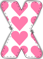 rosa hjärta alfabet, valentine klotter brev x png