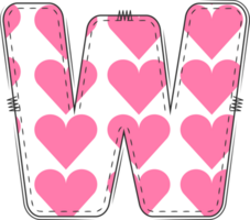 Pink Heart Alphabet, Valentine Doodle Letter W png