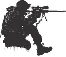 AI generated Silhouette sniper aiming at target black color only vector