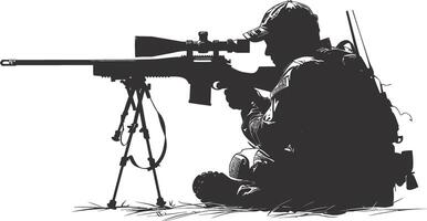 AI generated Silhouette sniper aiming at target black color only vector