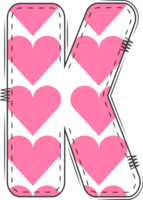 Pink Heart Alphabet, Valentine Doodle Letter K png