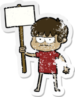 distressed sticker of a annoyed cartoon boy png