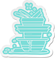 adesivo de desenho animado de uma pilha de pratos sujos png