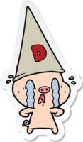 sticker of a crying pig wearing dunce hat png