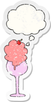 cartoon ice cream desert with thought bubble as a distressed worn sticker png