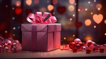 AI generated Realistic Valentine Give Box With Love Decoration photo