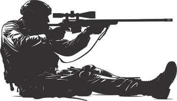 AI generated Silhouette sniper aiming at target black color only vector