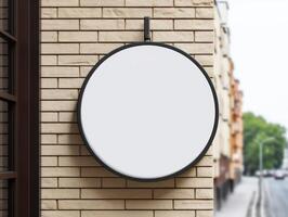 AI generated Realistic Round Sign Mockup With Blank Screen photo