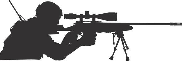AI generated Silhouette sniper aiming at target black color only vector