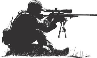 AI generated Silhouette sniper aiming at target black color only vector