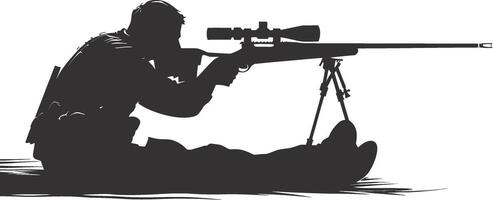 AI generated Silhouette sniper aiming at target black color only vector