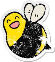 distressed sticker of a cartoon bee png