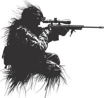 AI generated Silhouette sniper in action black color only full body vector