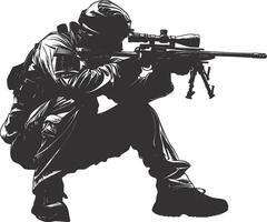 AI generated Silhouette sniper in action black color only full body vector