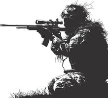 AI generated Silhouette sniper in action black color only full body vector