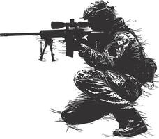 AI generated Silhouette sniper in action black color only full body vector